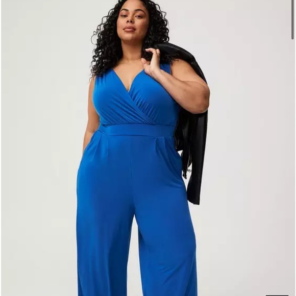 Torrid Blue Studio Knit Surplice Tie Back Jumpsuit - Picture 7 of 9